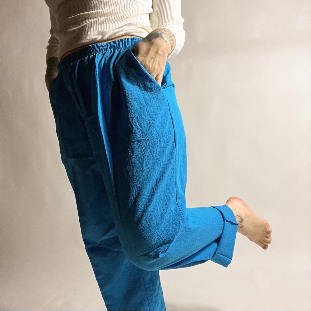 VINTAGE 80s Electric Blue Cape Cod Sportswear Lightweight Pull on Swishy Pants M